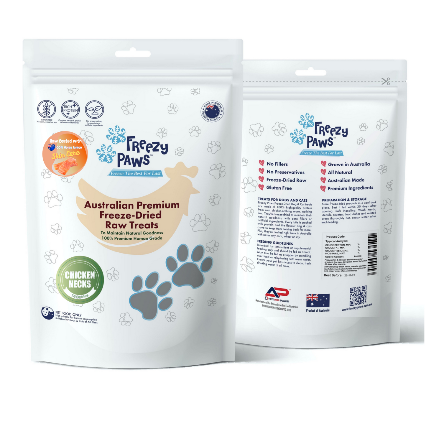 Freezy Paws Salmon Coated Chicken Neck Raw Treats 100g