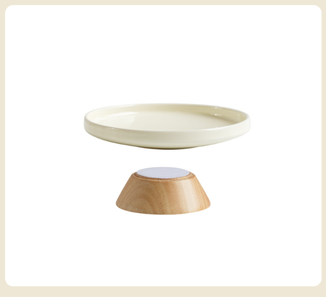 Solid Wood High Stand Ceramic Pet Bowl