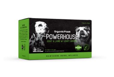 有机 Paws Powerhouse 山羊肉和羊肉配绿叶蔬菜 6 x 250g