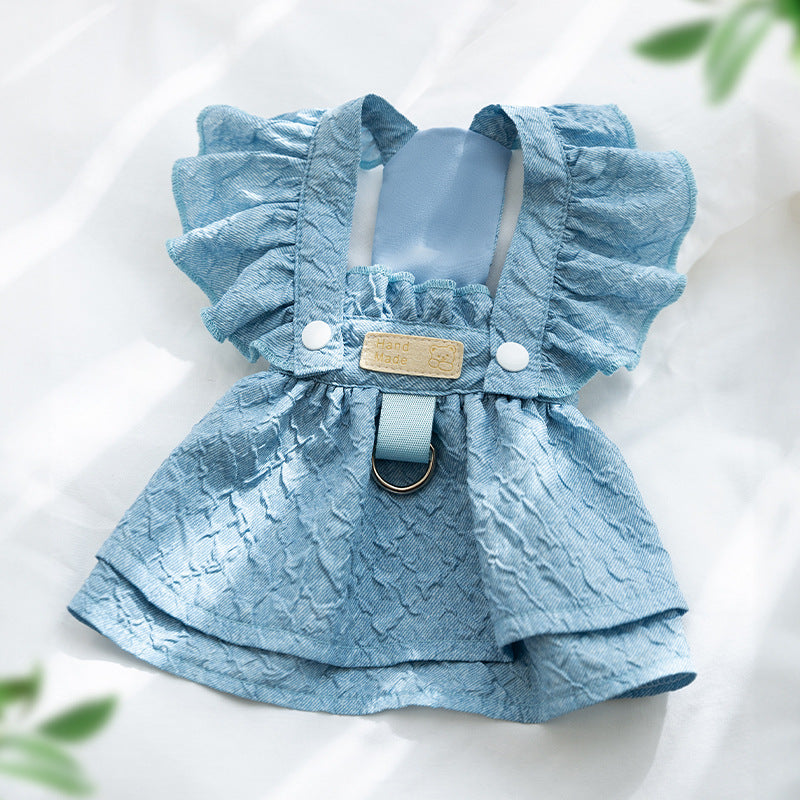 Cotton Fly Fleeve Denin Blue Dress