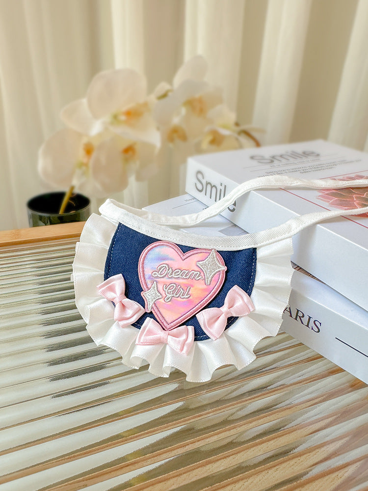 Denin Cream Heart Pet Bib