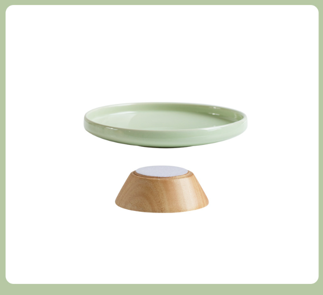 Solid Wood High Stand Ceramic Pet Bowl