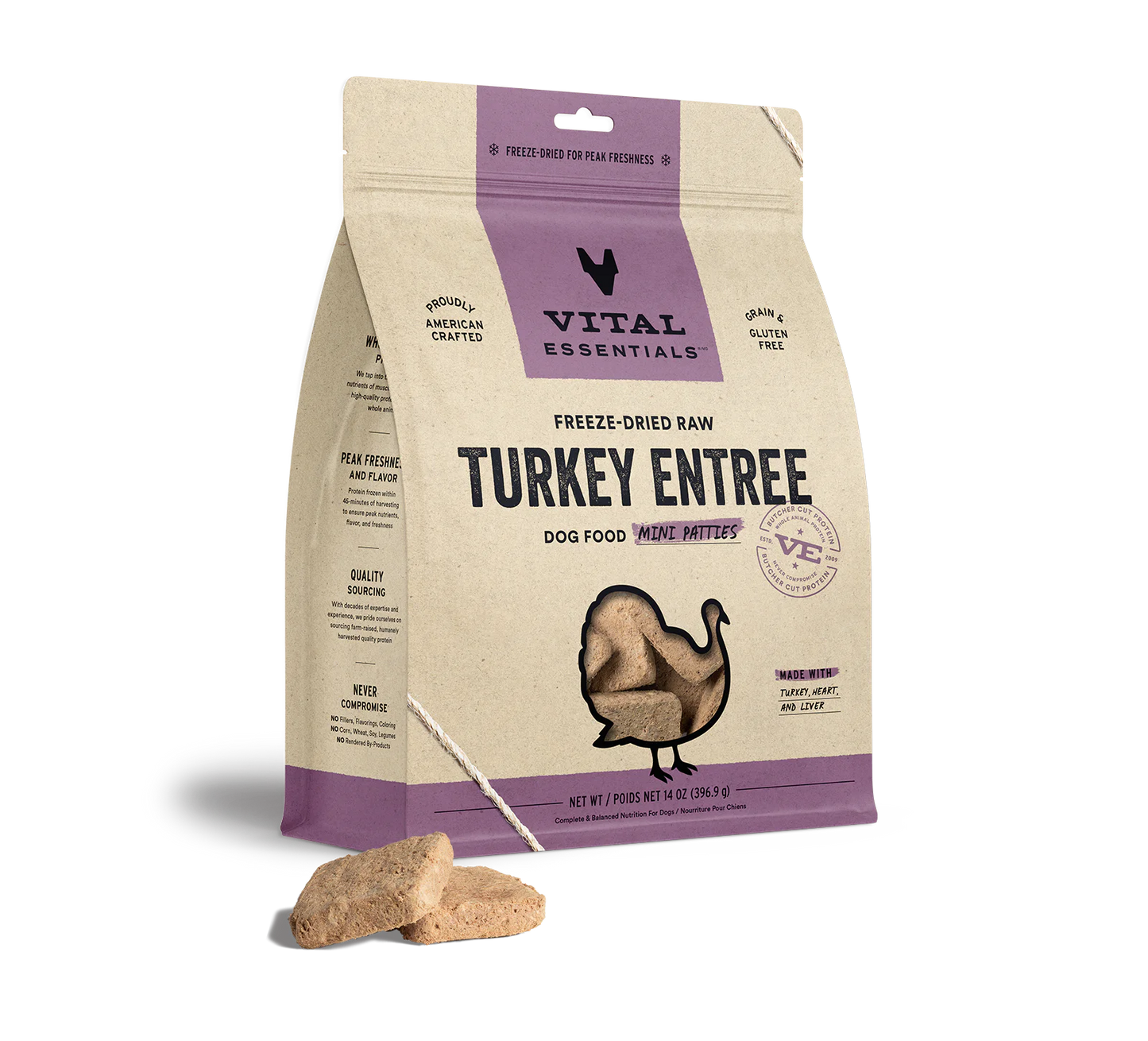 Vital Essentials Freeze-Dried Complete Entrees for Dogs Nini Patties 396.9g